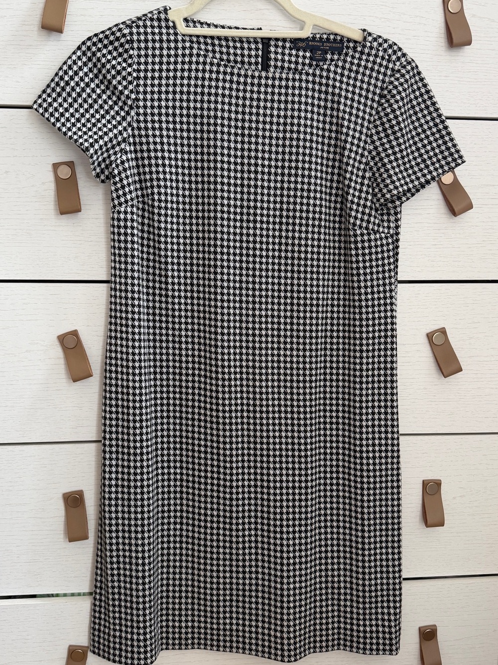 Brooks Brothers Black and White Houndstooth Midi Dress